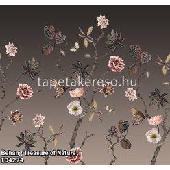   Behang Expresse Treasure of Nature vlies anyagú barna, fehér, fekete, barack, mályva, sárga, zöld színű pillangós, virágos, ágas modern, natural poszter