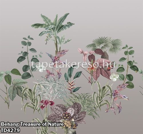 Behang Expresse Treasure of Nature vlies anyagú szürke, rózsaszín, lila, barna, zöld színű pillangós, virágos, ágas modern, natural poszter