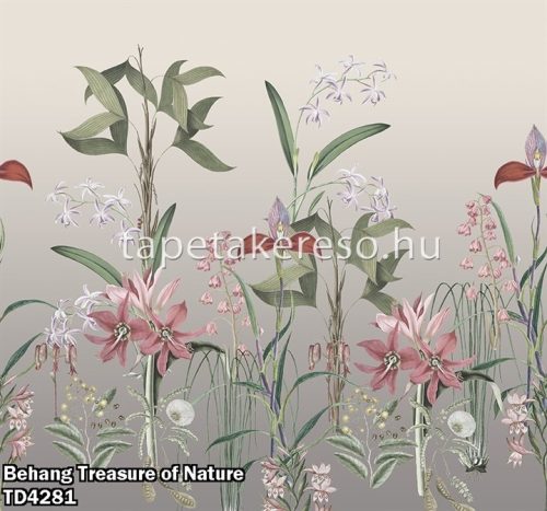Behang Expresse Treasure of Nature vlies anyagú barna, zöld, lila, mályva, terrakotta színű virágos, növényes modern, natural poszter