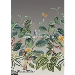   Behang Expresse Treasure of Nature vlies anyagú zöld, barna, okker, kék színű madaras, virágos, növényes modern, natural poszter