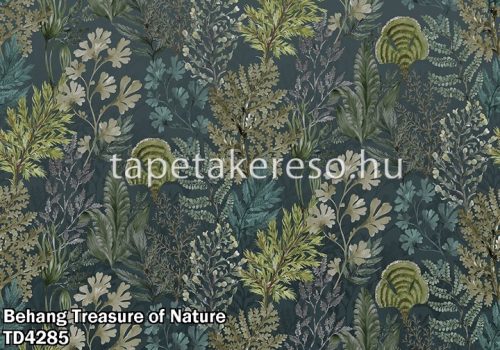 Behang Expresse Treasure of Nature vlies anyagú fekete, zöld, barna színű leveles modern, natural poszter