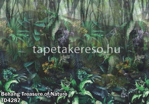Behang Expresse Treasure of Nature vlies anyagú fekete, zöld, barna, narancssárga, lila színű növényes, leveles, virágos, fás modern, natural poszter