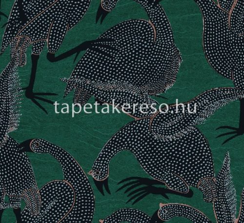 Khroma Terra vlies anyagú fekete, zöld színű madaras modern tapéta