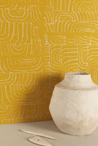 Khroma Terra vlies anyagú sárga, fehér színű absztrakt, geometriai modern tapéta