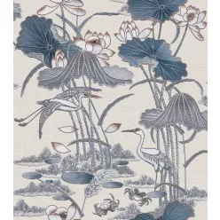   Design ID Tapestry vlies, vinyl anyagú törtfehér, barna, szürke, kék színű madaras, növényes modern tapéta