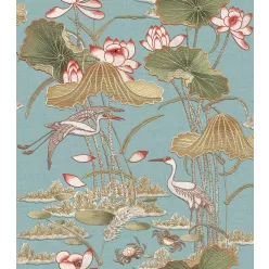   Design ID Tapestry vlies, vinyl anyagú türkiz, barna, zöld, piros színű madaras, növényes modern tapéta