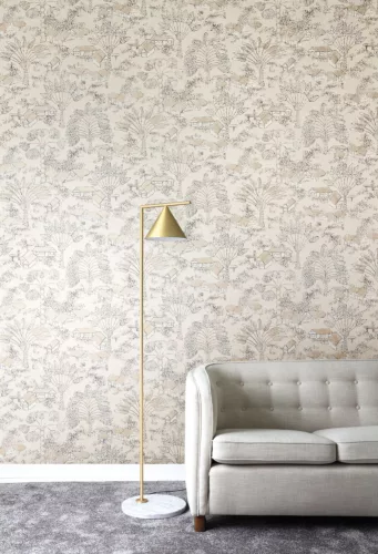 Khroma Tribute vlies anyagú beige, szürke, homok színű fás, épület, életkép modern tapéta