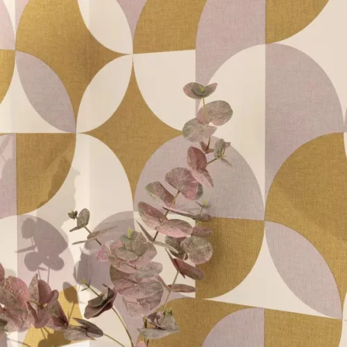 Caselio Twist vlies, vinyl anyagú, mustársárga, lila, fehér színű, geometriai, Modern tapéta