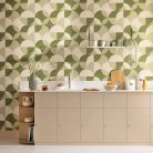 Caselio Twist vlies, vinyl anyagú, beige, zöld színű, geometriai, Modern tapéta