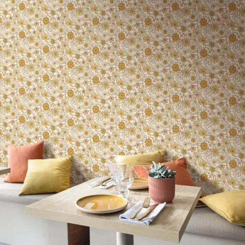 Caselio Twist vlies, vinyl anyagú, fehér, barna, beige színű, virágos, Modern tapéta