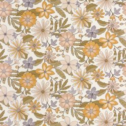   Caselio Twist vlies, vinyl anyagú, fehér, barna, lila, sárga színű, virágos, Modern tapéta