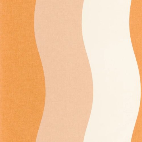 Caselio Twist vlies, vinyl anyagú, fehér, barna, narancssárga színű, csíkos, hullámos, Modern tapéta