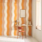 Caselio Twist vlies, vinyl anyagú, fehér, barna, narancssárga színű, csíkos, hullámos, Modern tapéta