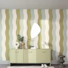 Caselio Twist vlies, vinyl anyagú, kék, zöld, fehér színű, csíkos, hullámos, Modern tapéta