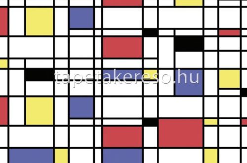 ICH Panorama vlies anyagú fekete, fehér, piros, kék, sárga színű geometriai modern tapéta