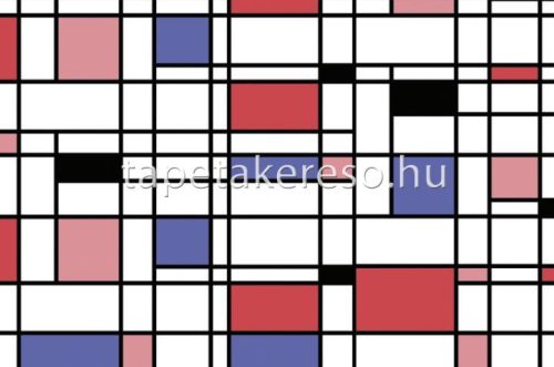 ICH Panorama vlies anyagú fekete, fehér, piros, kék, rózsaszín színű geometriai modern tapéta
