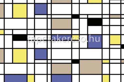 ICH Panorama vlies anyagú fekete, fehér, sárga, kék, barna színű geometriai modern tapéta
