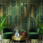 ICH Panorama vlies anyagú arany, zöld színű art deco modern tapéta