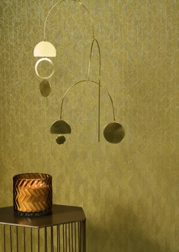 Casadeco Vegetals vlies, vinyl anyagú, arany színű, geometriai, leveles, Modern tapéta