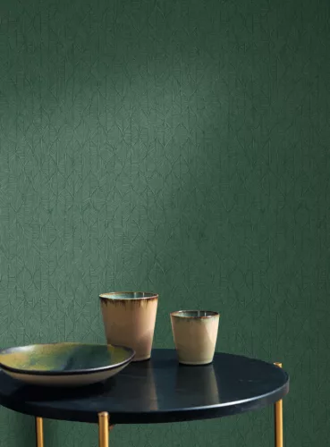 Casadeco Vegetals vlies, vinyl anyagú, zöld színű, geometriai, leveles, Modern tapéta