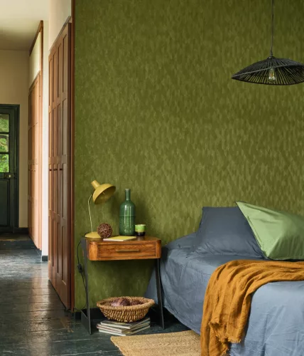 Casadeco Vegetals vlies, vinyl anyagú, zöld színű, geometriai, leveles, Modern tapéta
