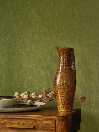 Casadeco Vegetals vlies, vinyl anyagú, zöld színű, geometriai, leveles, Modern tapéta