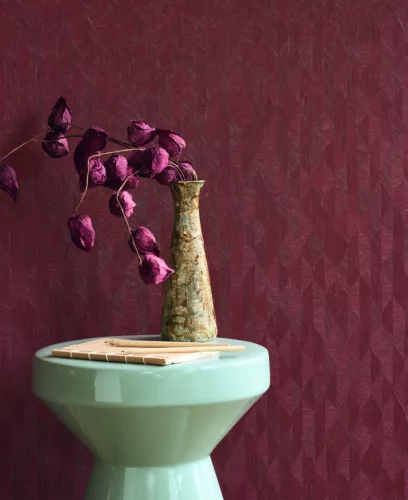 Casadeco Vegetals vlies, vinyl anyagú, bordó  színű, geometriai, leveles, Modern tapéta