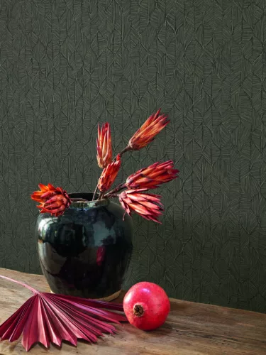 Casadeco Vegetals vlies, vinyl anyagú, szürke színű, geometriai, leveles, Modern tapéta