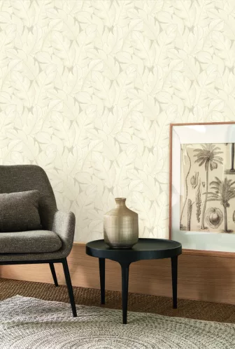 Casadeco Vegetals vlies, vinyl anyagú, beige színű, leveles, Modern tapéta
