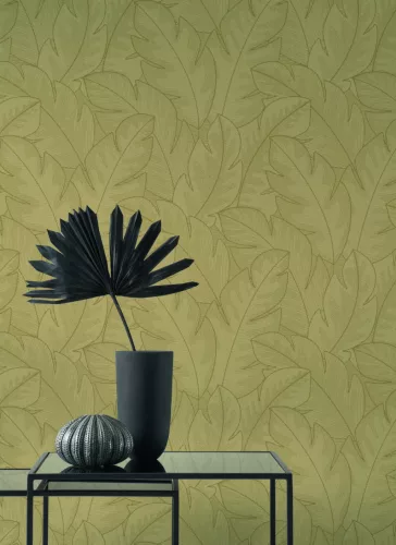 Casadeco Vegetals vlies, vinyl anyagú, arany színű, leveles, Modern tapéta