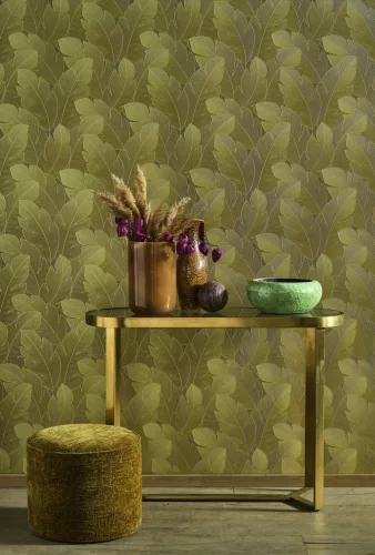 Casadeco Vegetals vlies, vinyl anyagú, arany színű, leveles, Modern tapéta