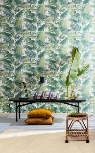 Khroma Wild vlies anyagú zöld, fehér színű leveles, növényes modern tapéta