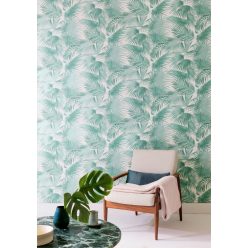   Khroma Wild vlies anyagú fehér, türkiz színű leveles, növényes modern tapéta