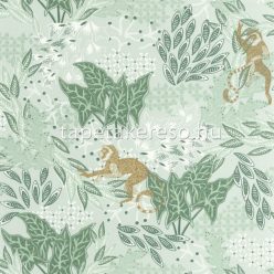   Caselio Wild vlies anyagú menta, zöld, arany, fehér színű leveles, állatos modern, natural tapéta