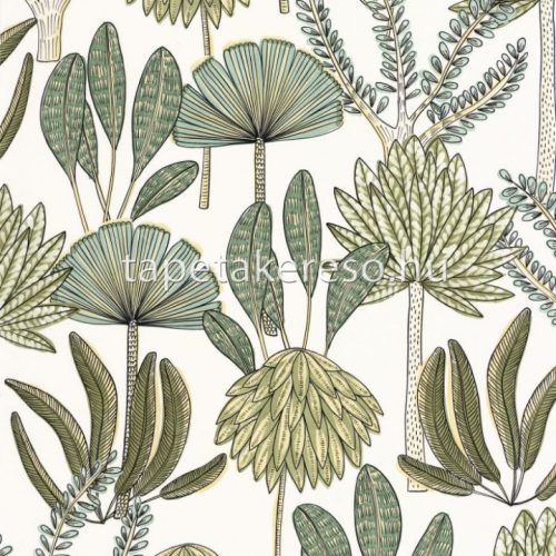 Caselio Wild vlies anyagú fehér, zöld, fekete, beige színű növényes modern, natural tapéta