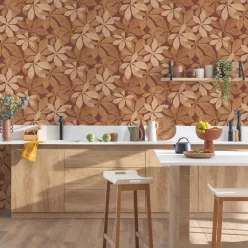   Caselio Woodline, vinyl, vlies anyagú, barna színű, leveles, Modern tapéta
