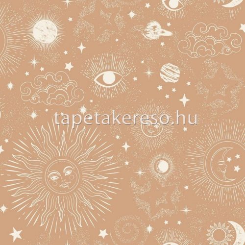 Caselio Young & Free vlies, vinyl anyagú barack, fehér színű csillagos, bolygós ifjúsági tapéta