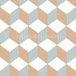   Caselio Young & Free vlies, vinyl anyagú fehér, kék, barack színű 3d, geometriai ifjúsági tapéta