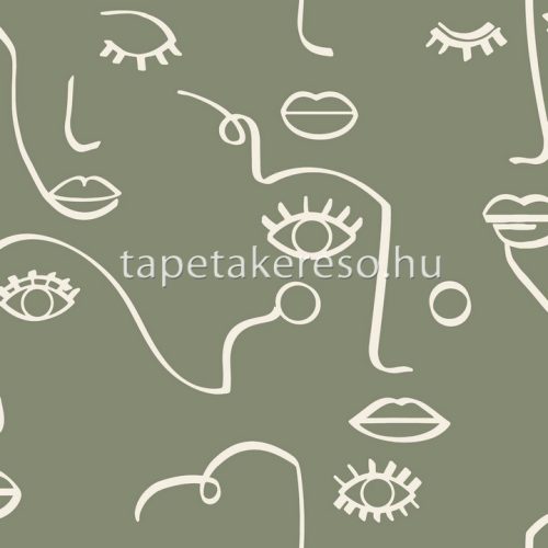 Caselio Young & Free vlies, vinyl anyagú zöld, fehér színű arc, rajz ifjúsági tapéta