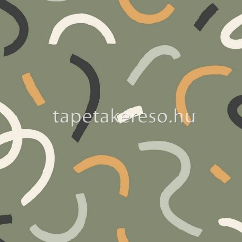Caselio Young & Free vlies, vinyl anyagú zöld, narancssárga, fehér, fekete, szürke színű absztrakt ifjúsági tapéta