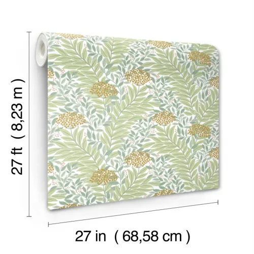 York RIFLE PAPER 3 vlies anyagú, fehér, zöld, arany színű, leveles, Modern tapéta
