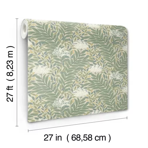 York RIFLE PAPER 3 vlies anyagú, beige, zöld, fehér színű, leveles, Modern tapéta