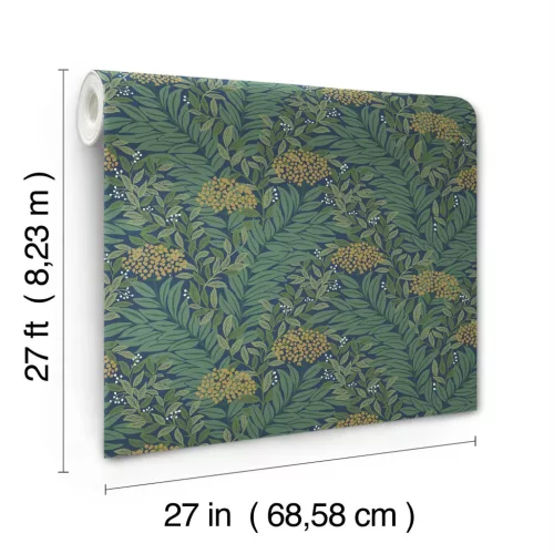 York RIFLE PAPER 3 vlies anyagú, kék, zöld, arany színű, leveles, Modern tapéta