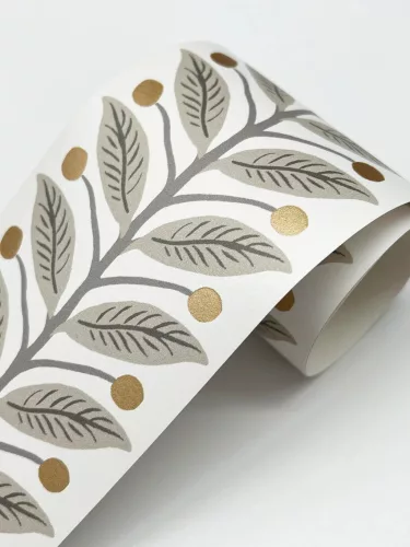 York RIFLE PAPER 3 vlies anyagú, beige, fehér, arany színű, leveles, Modern bordűr