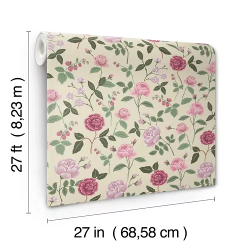 York RIFLE PAPER 3 vlies anyagú, beige, zöld, rózsaszín, mályva színű, virágos, Modern tapéta