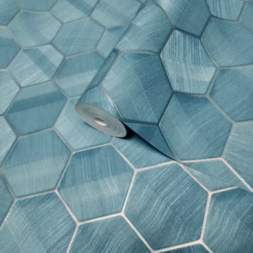 Zambaiti Parati Lamborghini 3 vlies, vinyl anyagú kék színű sejtminta, geometriai modern tapéta