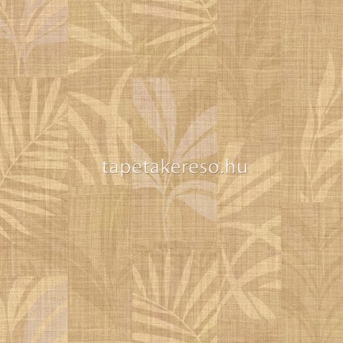Zambaiti Parati Trussardi Casa 7 vlies, vinyl anyagú barna, sárga színű kockás, leveles, szövethatású modern tapéta