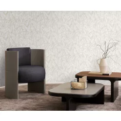   Zambaiti Parati Trussardi Casa 8 vlies, vinyl anyagú, fehér, szürke, arany színű, leveles, struktúrált, Modern tapéta