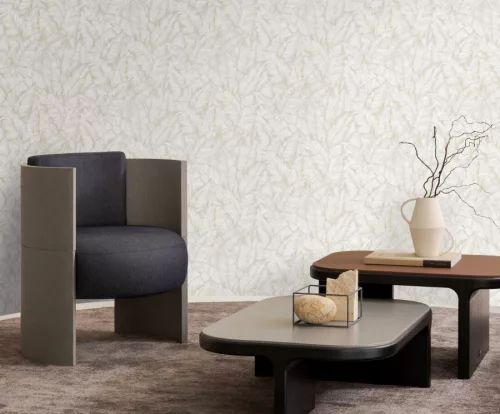 Zambaiti Parati Trussardi Casa 8 vlies, vinyl anyagú, fehér, szürke, arany színű, leveles, struktúrált, Modern tapéta