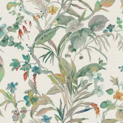   Zambaiti Parati Trussardi Casa 8 vlies, vinyl anyagú, fehér, zöld, lila, türkiz, sárga, piros színű, indamintás, leveles, virágos, Modern tapéta